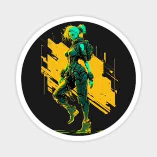 Cyberpunk Girl On Yellow Neon Background Magnet